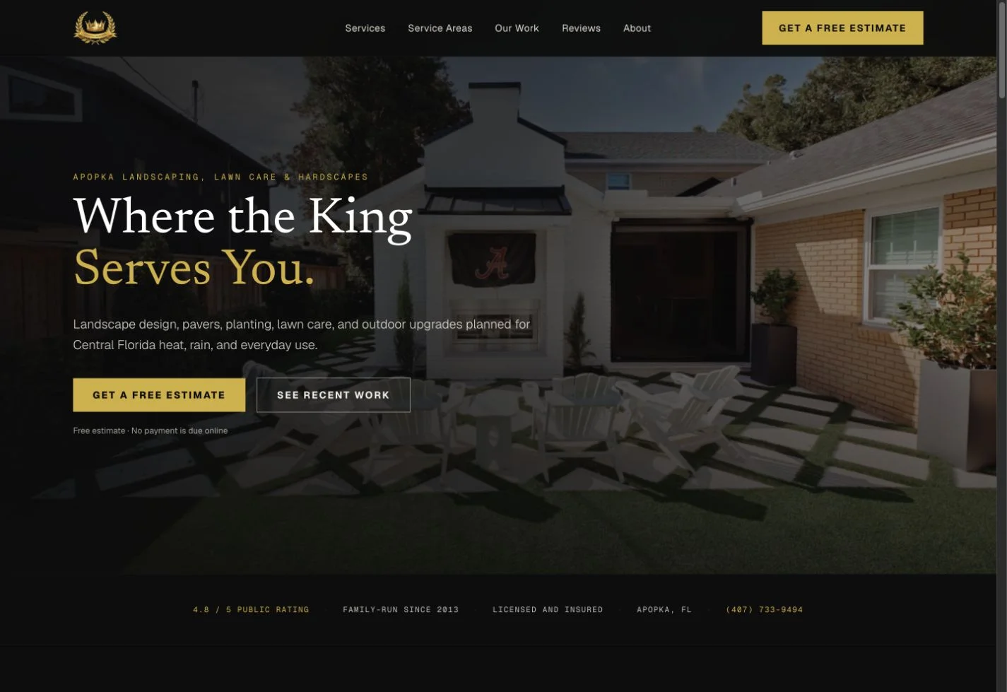 King Kutz Landscaping website with local services and an estimate path